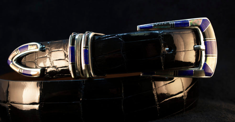 BG Mudd "Steamboat" 4 Piece Sterling Silver and Stone Inlay with Alligator Belt