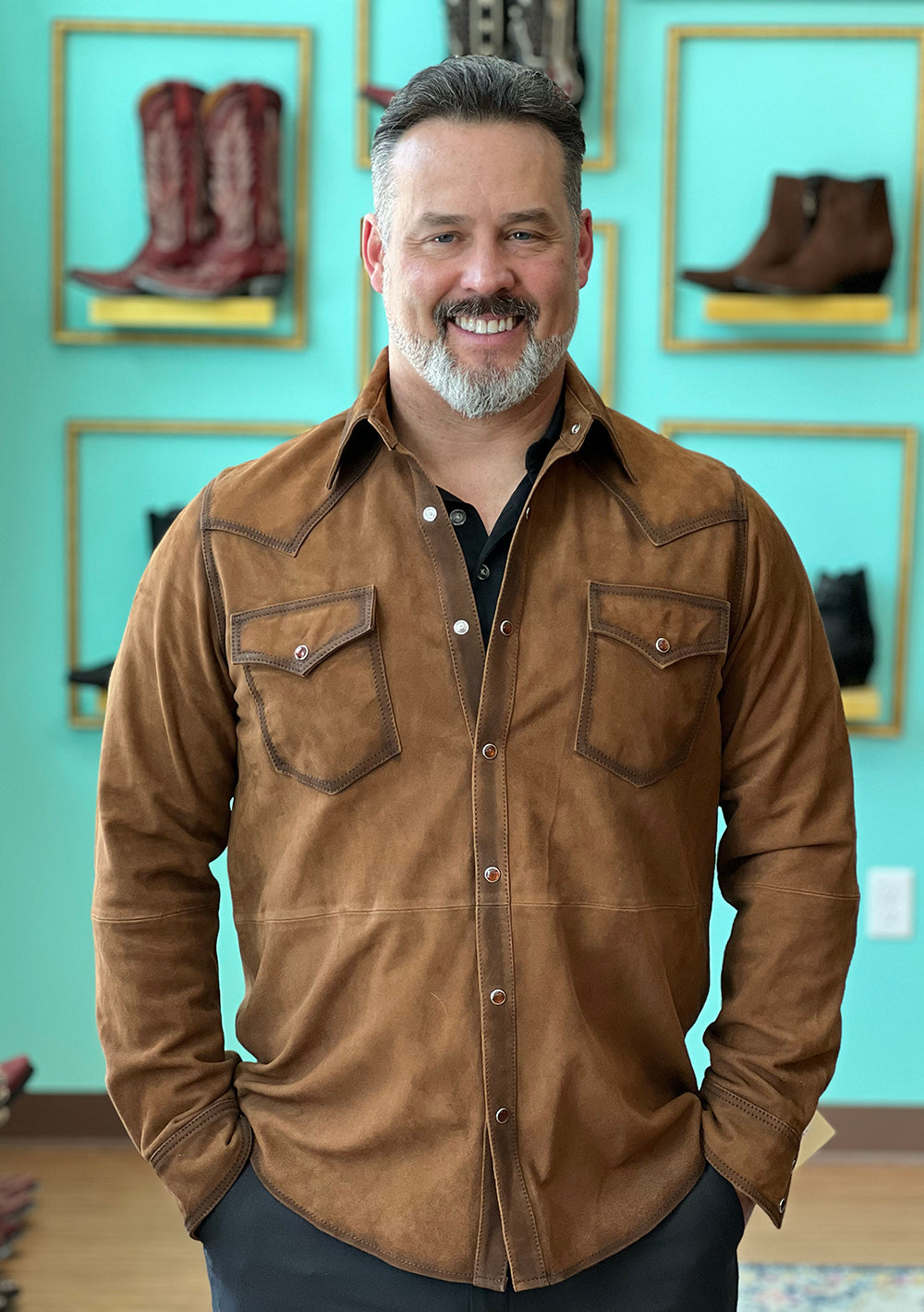 Suede Leather Western Shirt With Pearl Snaps
