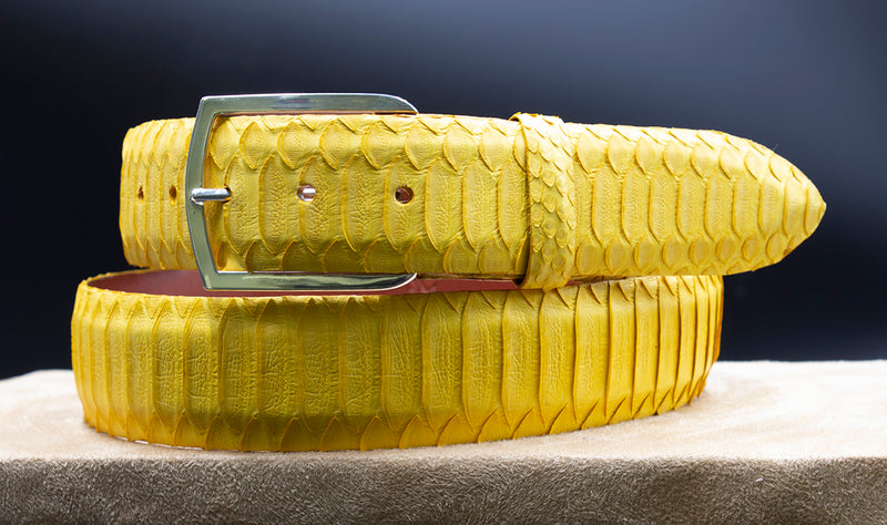 Yellow Python Belt with "Vail" Sterling Silver Buckle
