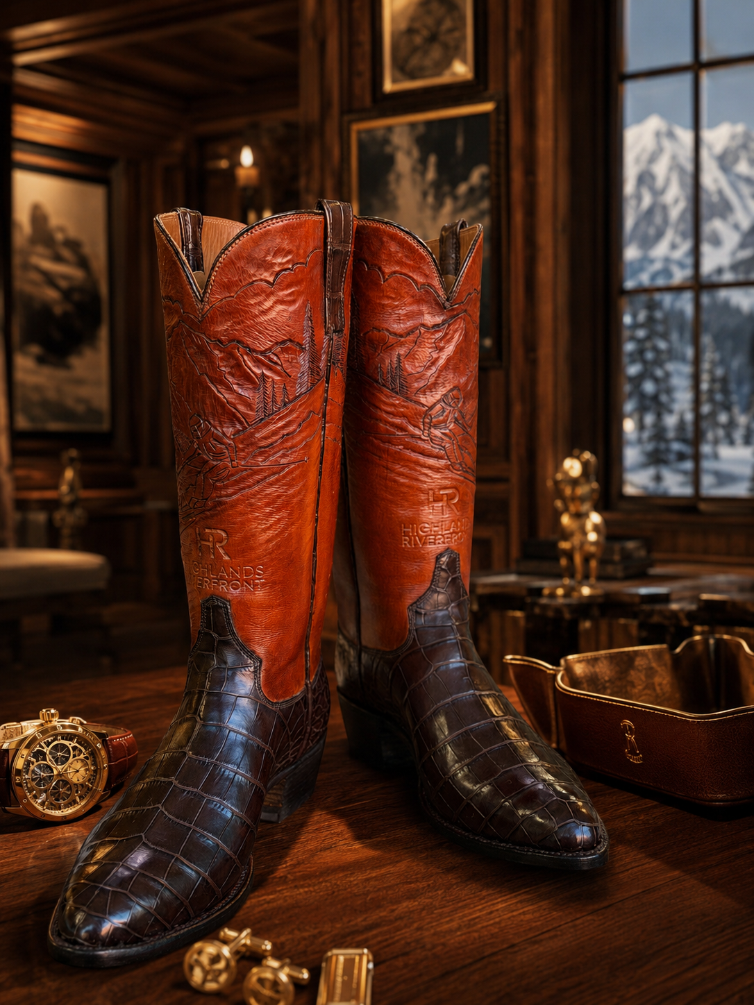 Chocolate American Alligator Boots