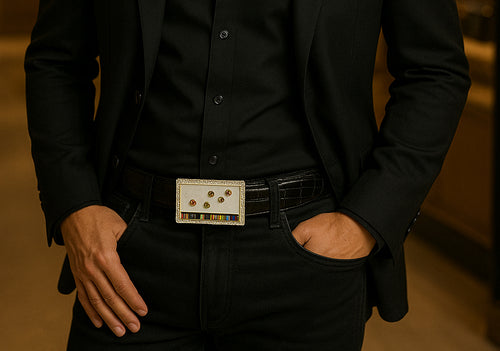 "Breckenridge" Mother of Pearl, Opal, Sapphire, Ruby and Sterling Silver Buckle