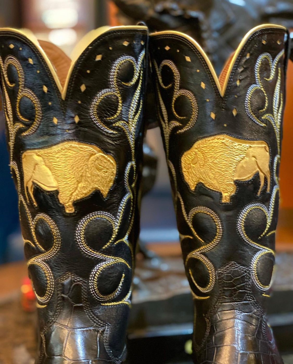 Black Alligator "Buff" American Alligator Boots