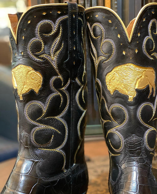 Black Alligator "Buff" American Alligator Boots