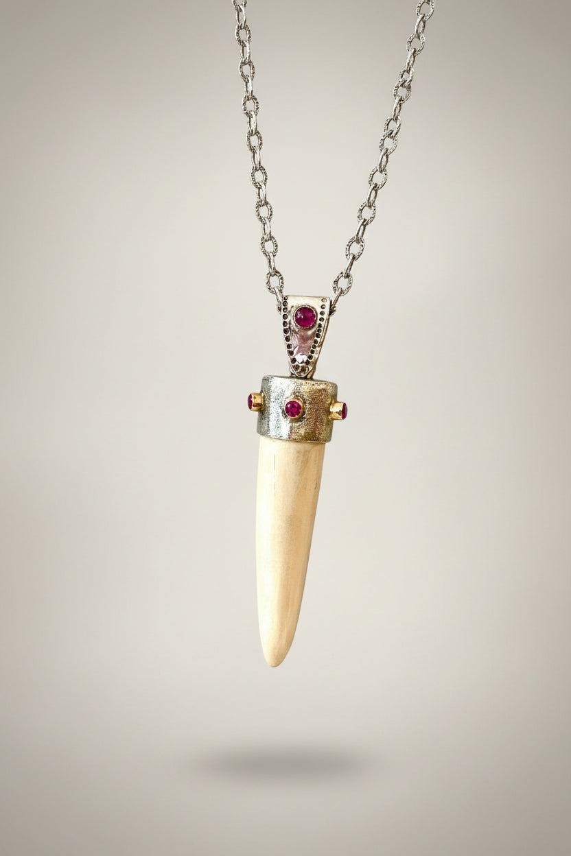 Mammoth Tusk Ivory and Ruby Pendant