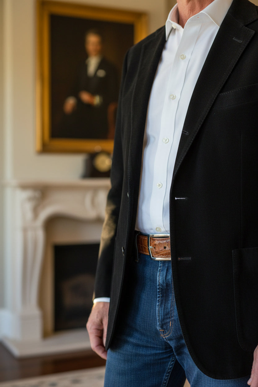 Tan Hornback Alligator Sterling Silver Buckle