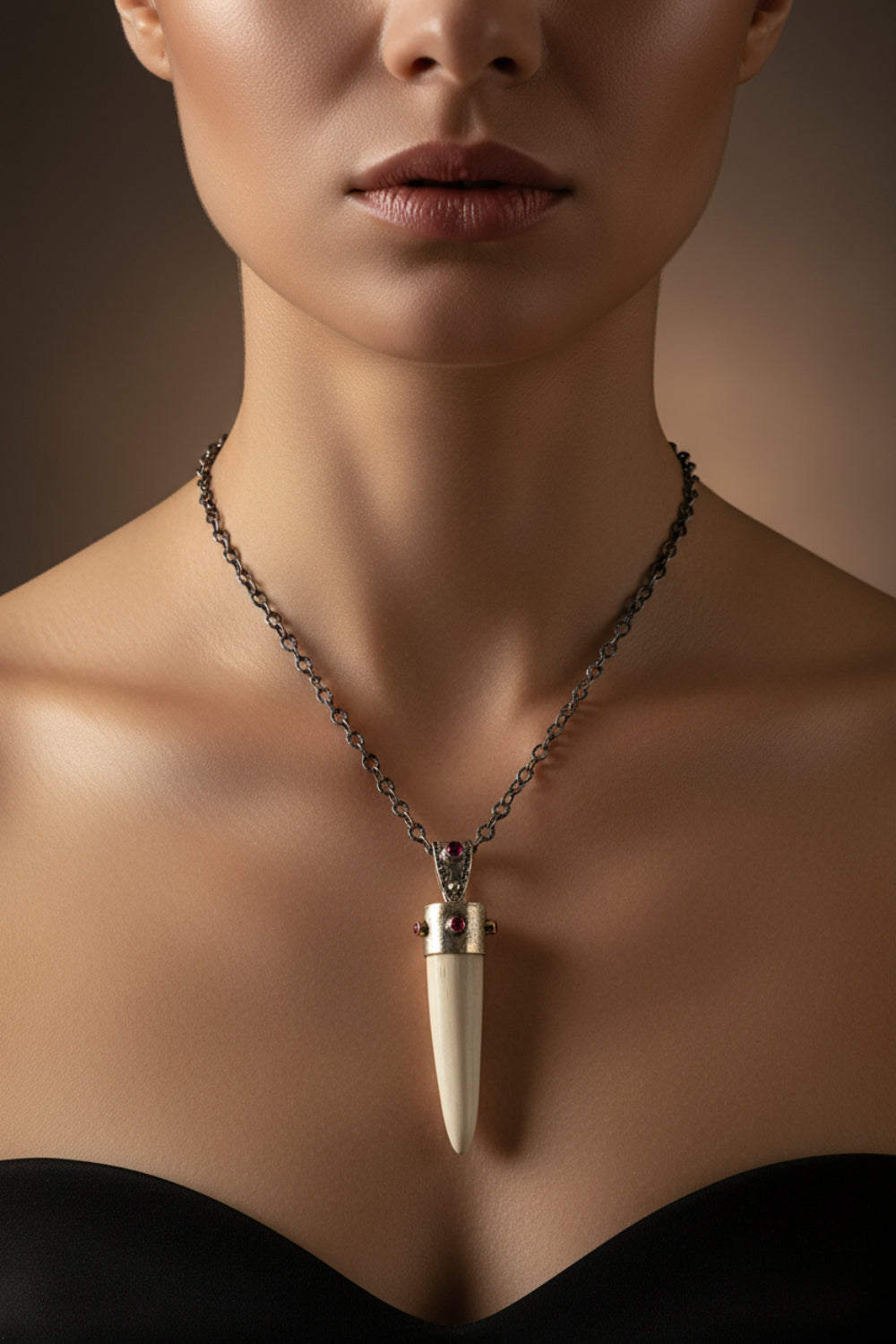 Mammoth Tusk Ivory and Ruby Pendant