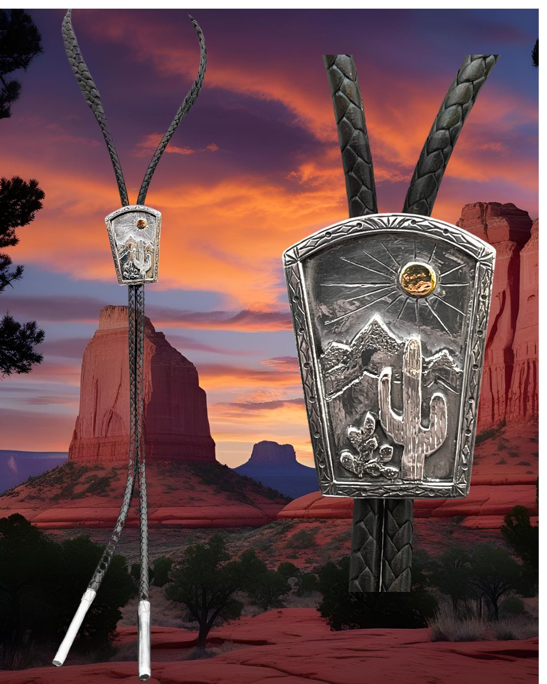 Silver and Gold "High Desert" Bolo Tie