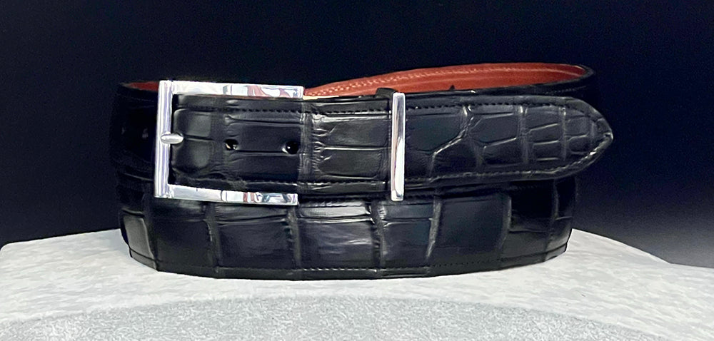 "Aspen" 2 Piece Sterling Silver Buckle Set with Alligator Belt