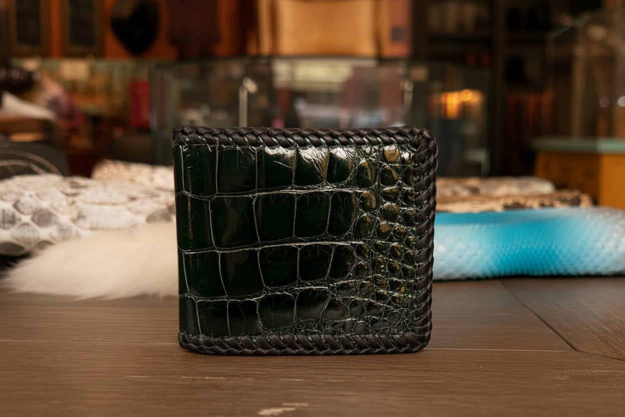 Green Hand Braided Alligator Wallet
