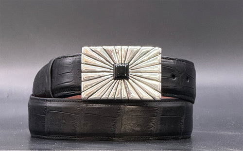 "Presidential" Sterling Silver and Black Jade Belt Buckle