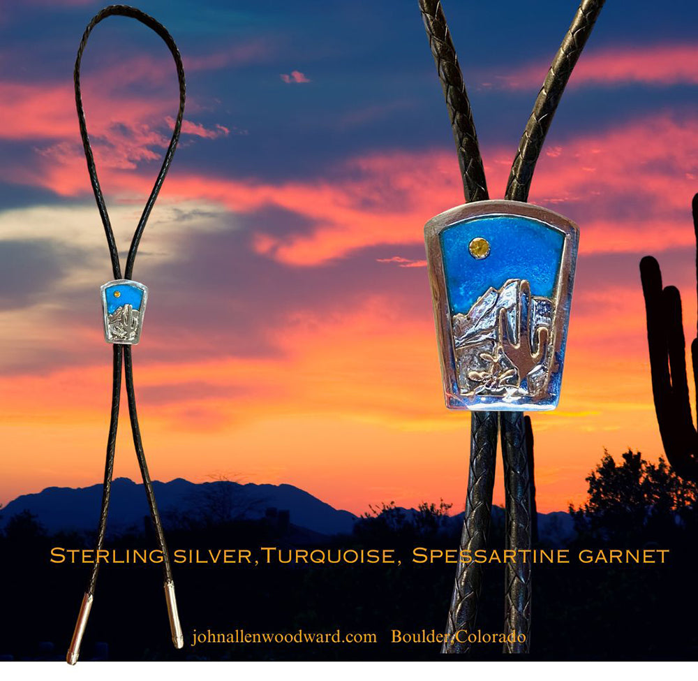 Turquoise, Sterling Silver and Spessartine Garnet Bolo Tie