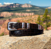 Vogt "New Yorker" 4 Piece Silver Buckle Set With Chocolate Glazed Alligator Belt