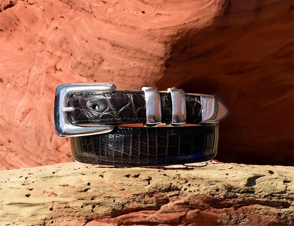 Vogt "New Yorker" 4 Piece Silver Buckle Set With Chocolate Matte Alligator Belt