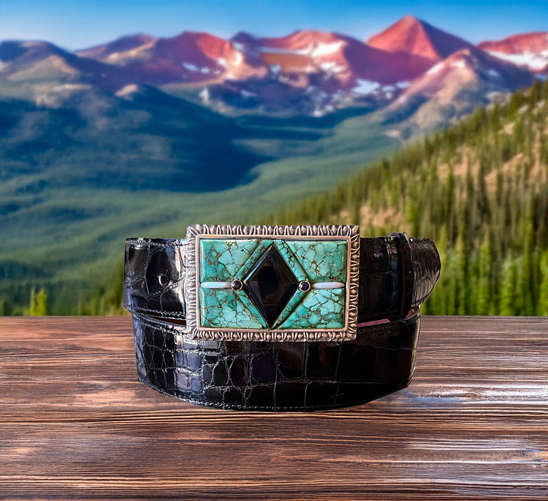 "Durango" Turquoise, Onyx, Sapphire and Sterling Silver Buckle