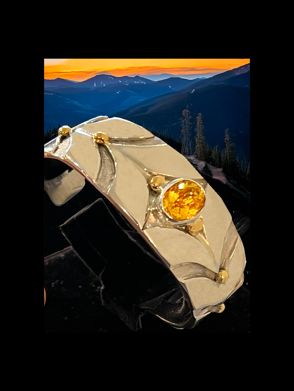 Sterling Silver Cuff with Gold Balls and Citrine