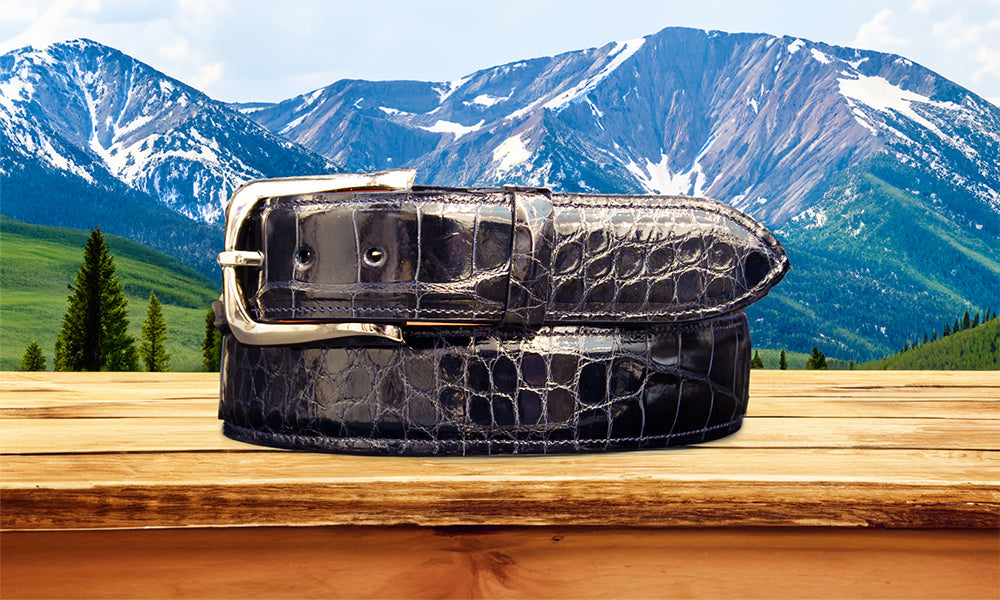 Navy Glazed Alligator Belt