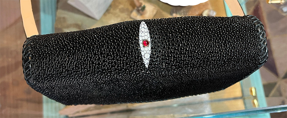 Stingray Handbag with Inset Ruby and Python Lining