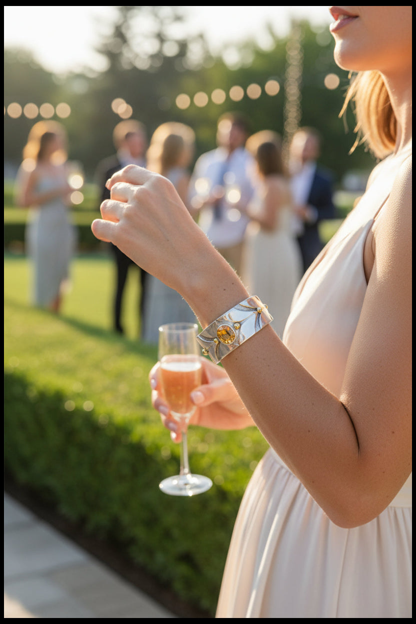 Sterling Silver Cuff with Gold Balls and Citrine