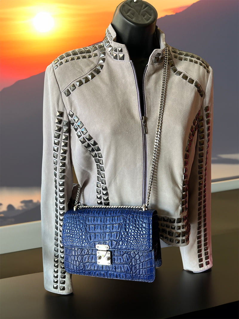 Blue Hornback Alligator Chain Handbag