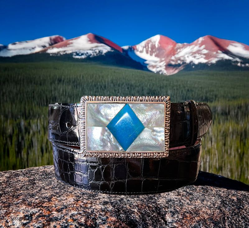 "Durango" Turquoise, Mother of Pearl and Sterling Silver Buckle