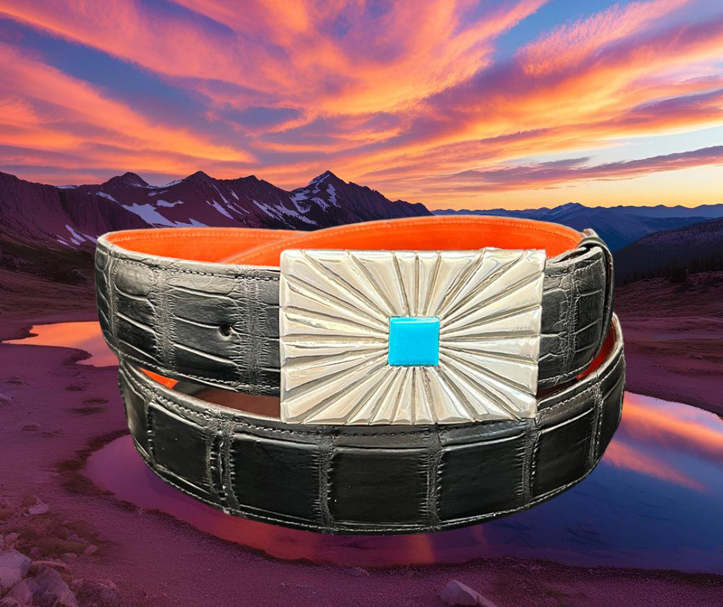 "Turquoise Sun" Sterling Silver Belt Buckle