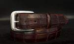 Black Cherry Alligator Belt With "New Yorker" Sterling Silver Buckle