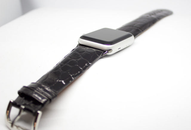 Black Optimal Cut Glazed Alligator Watch Strap