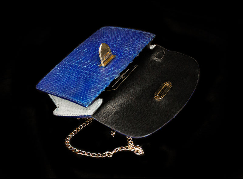 Custom Blue Genuine Python Handbag