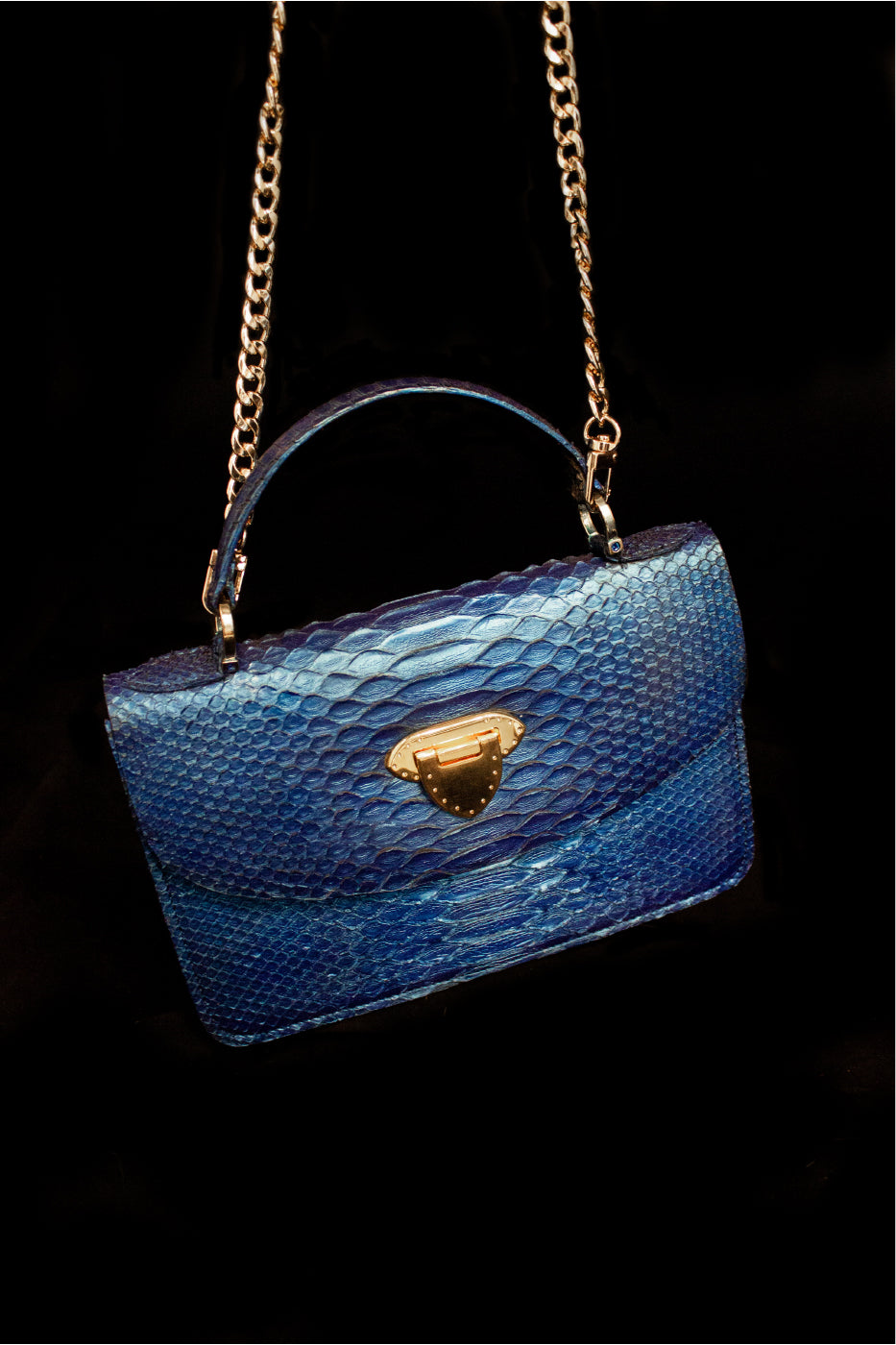 Custom Blue Genuine Python Handbag