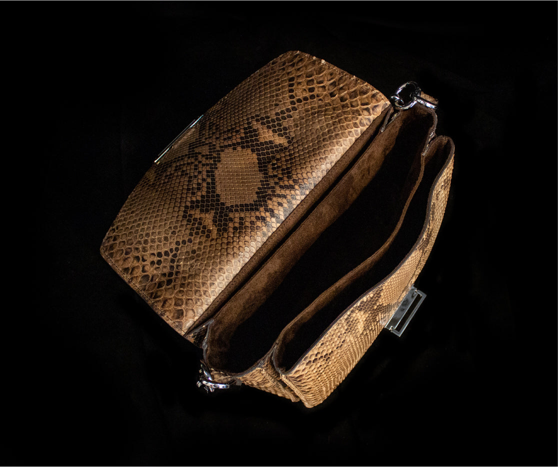 Brown Medium Python Shoulder Bag