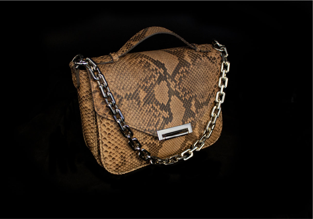 Brown Medium Python Shoulder Bag