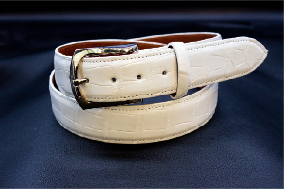 White Genuine Alligator Leather Skin Men's Belt W 1.3 