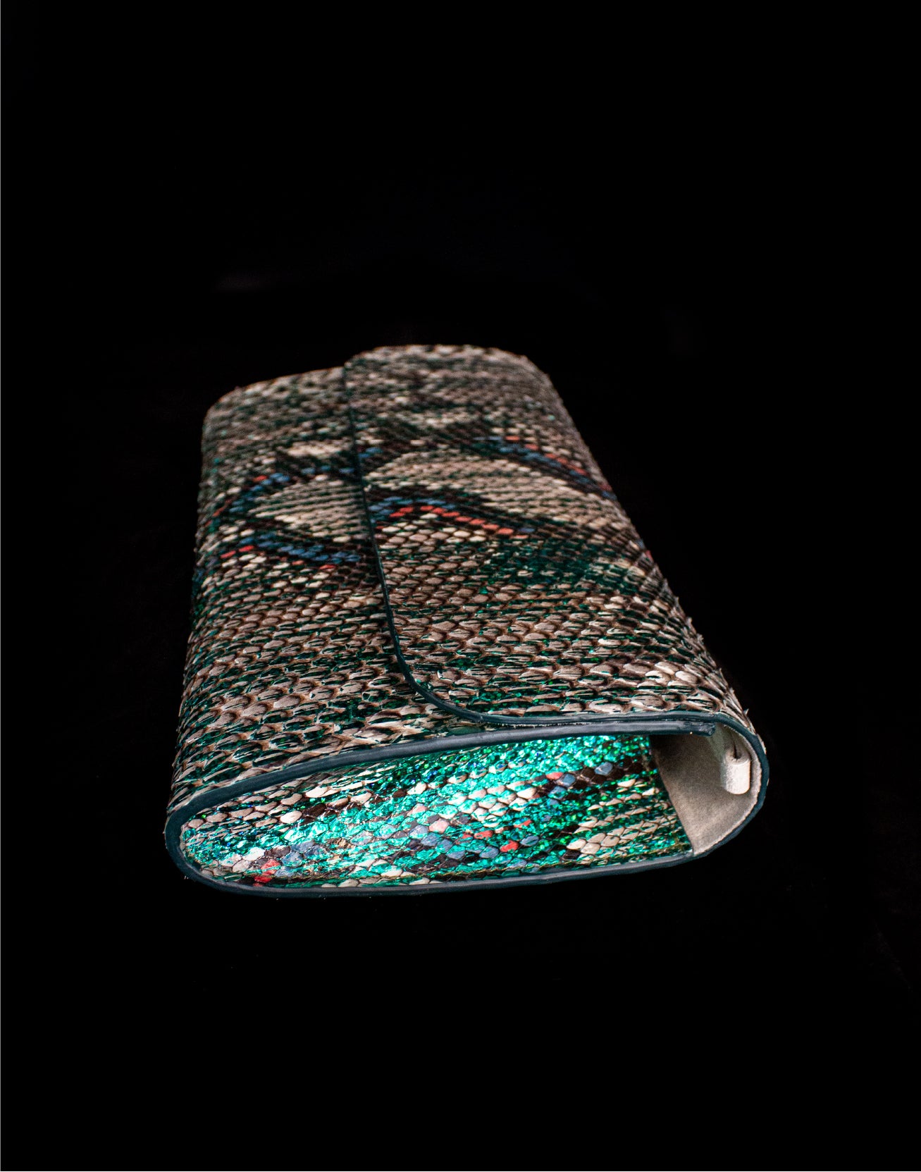 Metallic Green Python Clutch