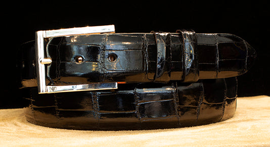"Aspen" Sterling Silver Belt Buckle with Black Glazed Alligator Belt