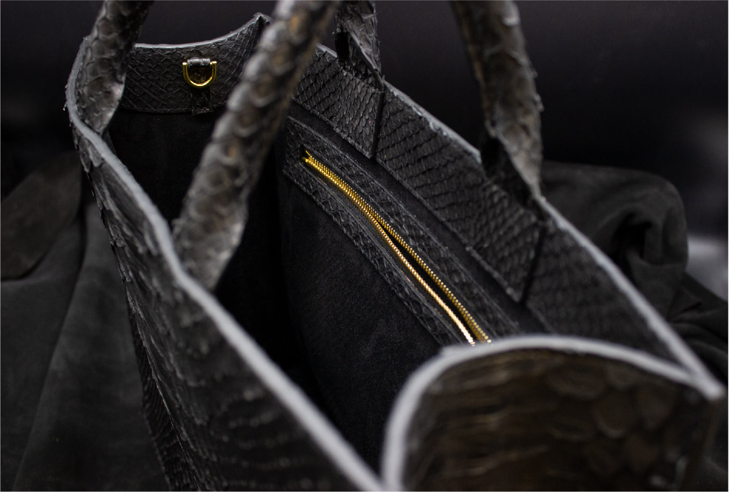 Black Genuine Python Tote