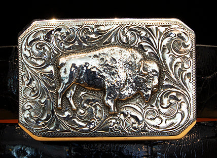 S6129 LASRP Western Smooth Rope Edge Engraved Hand Polished Belt Buckle Set  Fits 1-3/8(35mm) Belt (Antique Silver) - Conchos