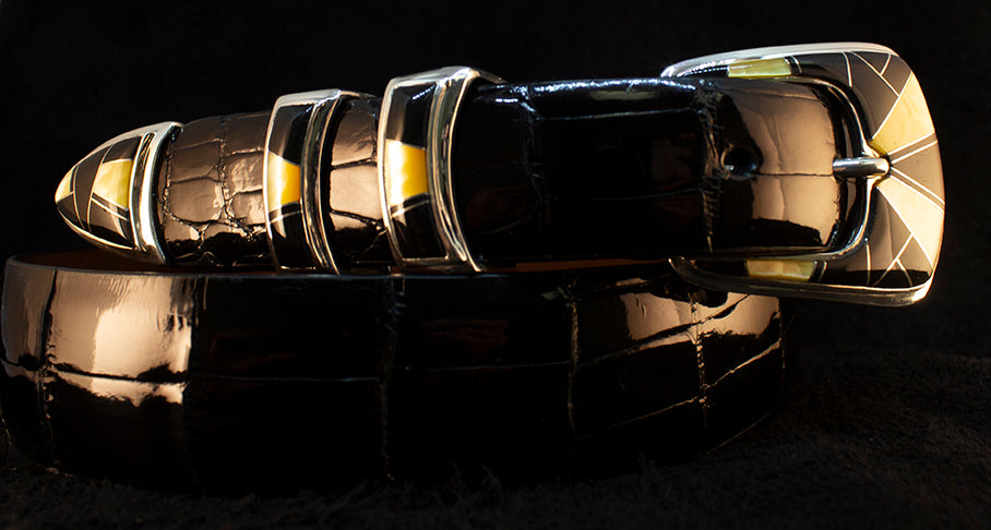 BG Mudd "Boulder Creek" 4 Piece Sterling Silver and Stone Inlay With Alligator Belt