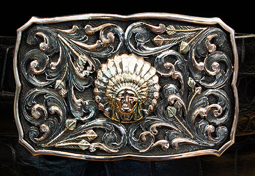 "Chief Red Wolf" Silver and Gold Buckle by Bohlin