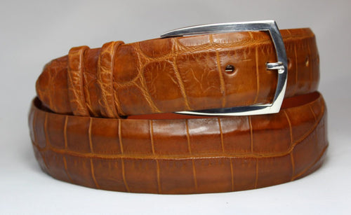 Cognac Ostrich Belt with Vail Sterling Silver Belt Buckle