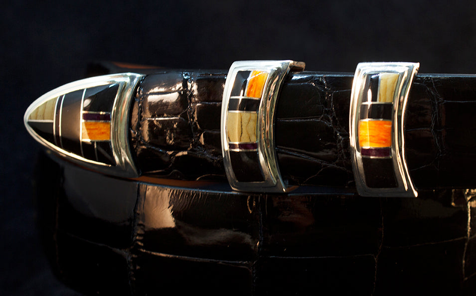 BG Mudd "Copper Mountain" 4 Piece Sterling Silver and Stone Inlay with Alligator Belt
