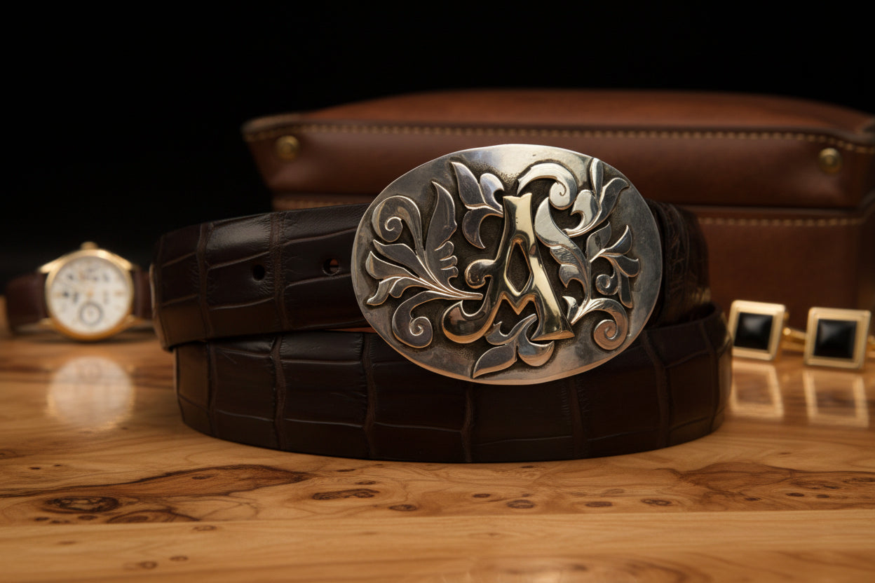 Custom Sterling Silver and 14k Gold "Initial" Belt Buckle