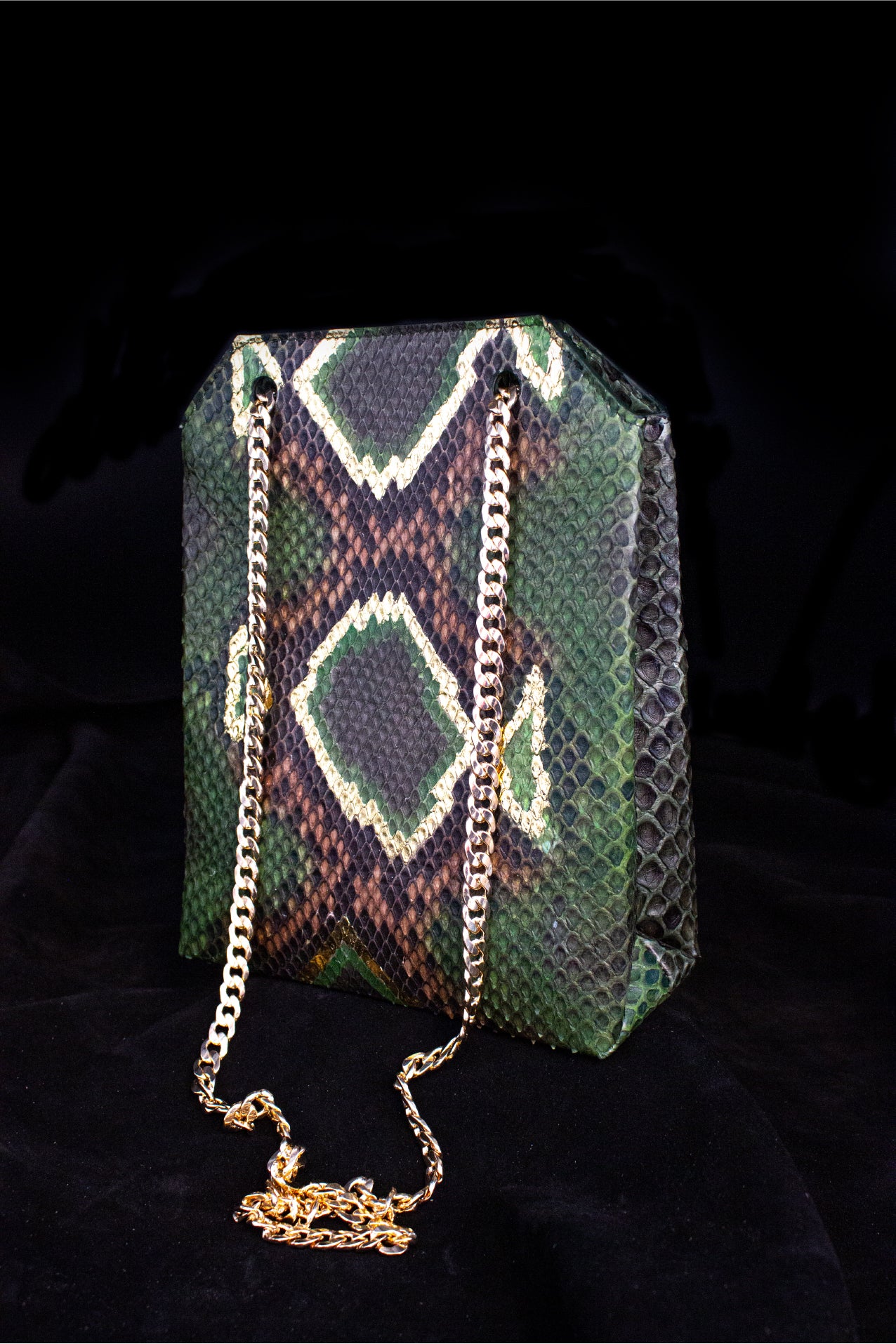 Green and Metallic Gold Python Medium Crossbody