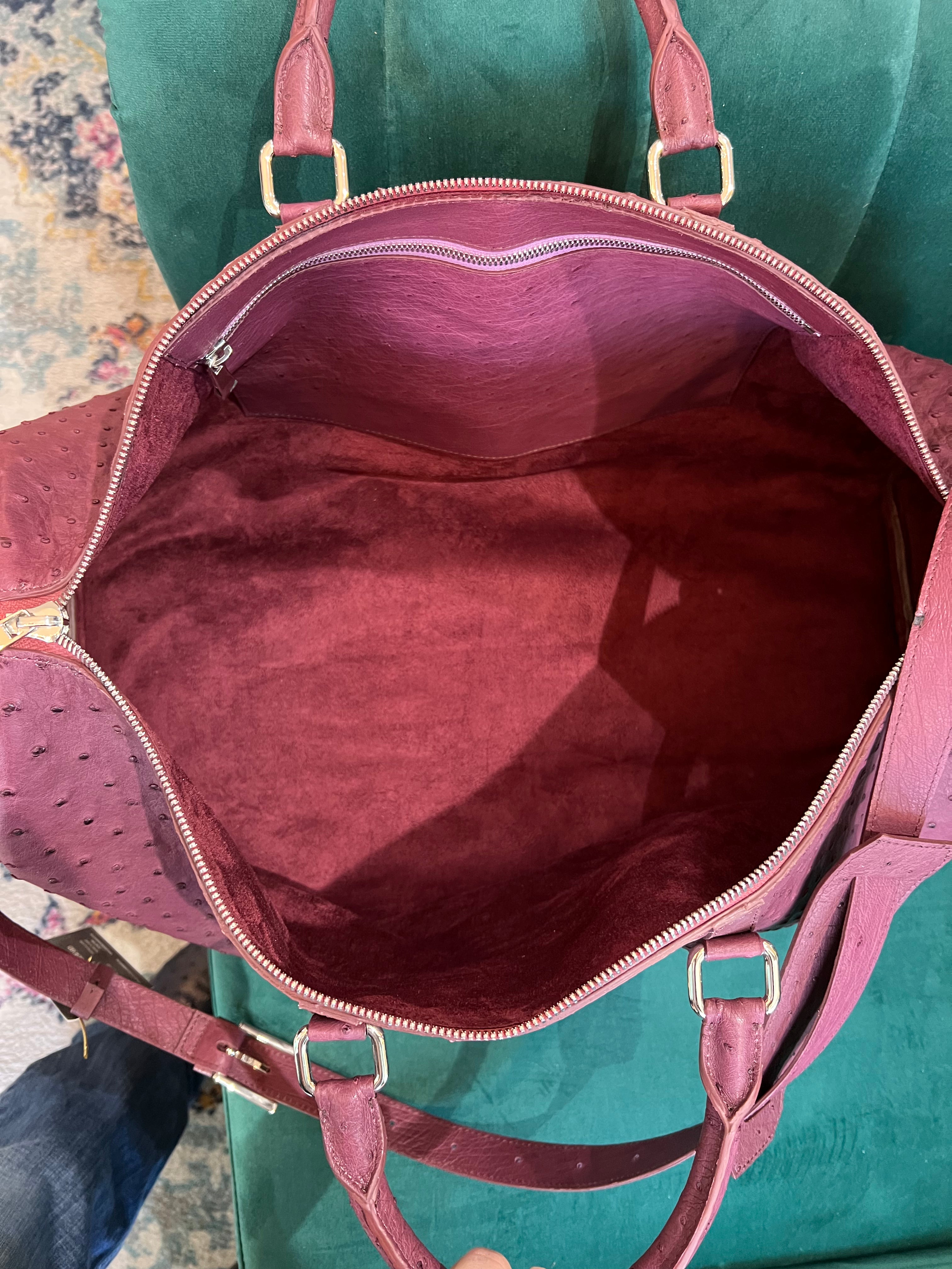 Burgundy Ostrich Duffel Bag