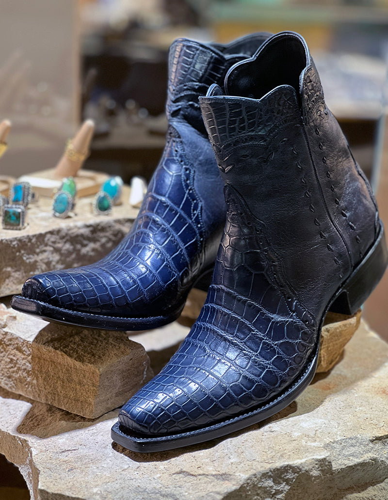 Men's Deep Blue Crocodile Style Leather Shoes