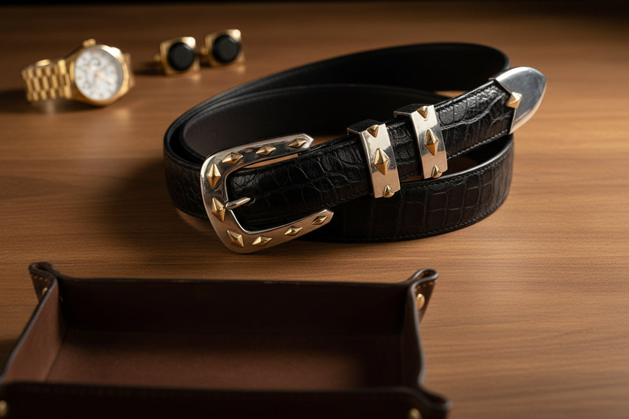 "Platte" 4 Piece Sterling Silver and 14k Gold Buckle Set