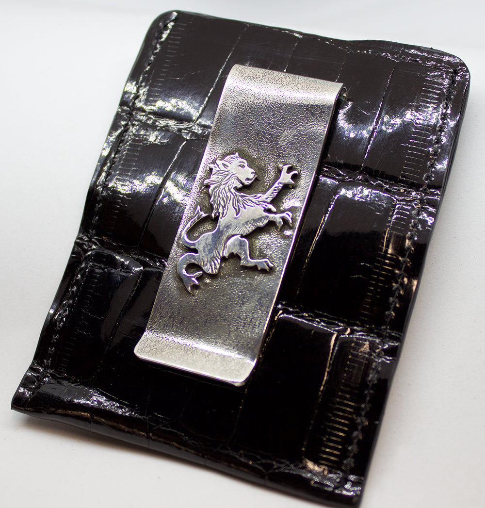Slim Black Alligator Front Pocket Money Clip Card Holder Pouch Wallet