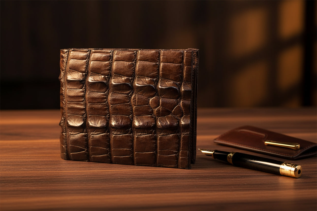 Classic Brown Hornback Alligator Tail Wallet