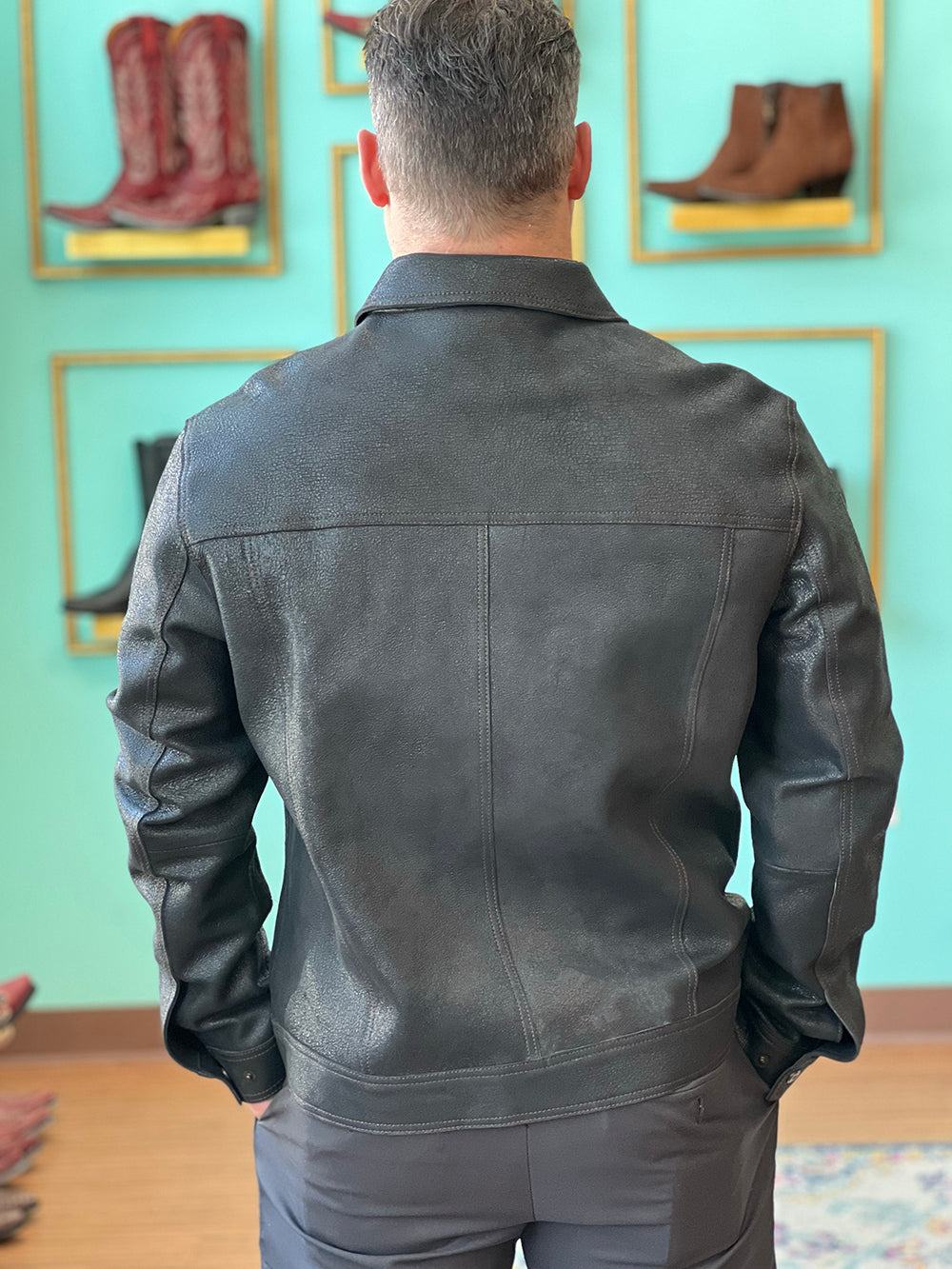 Black Leather Jacket With Rugged Finish