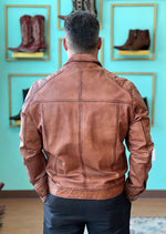 Cognac Leather Jacket With Shoulder Stitching