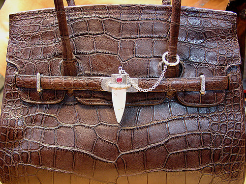 Alligator Bag with Sterling Silver, Ivory, and Ruby